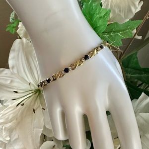 Vintage Black Sapphire cz daimond Infinity Link Bracelet sterling 925